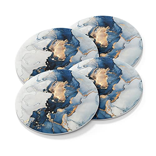 Blue and Gold Marble Coasters for Drinks,4 Pack Leather Drink Coasters Modern Abstract Art Waterproof Cups Coasters for Halloween Decor Housewarming Gifts Blue and Gold Marble Coasters for Drinks,4 Pack Leather Drink Coasters Modern Abstract Art Waterproof Cups Coasters for Halloween Decor Housewarming Gifts